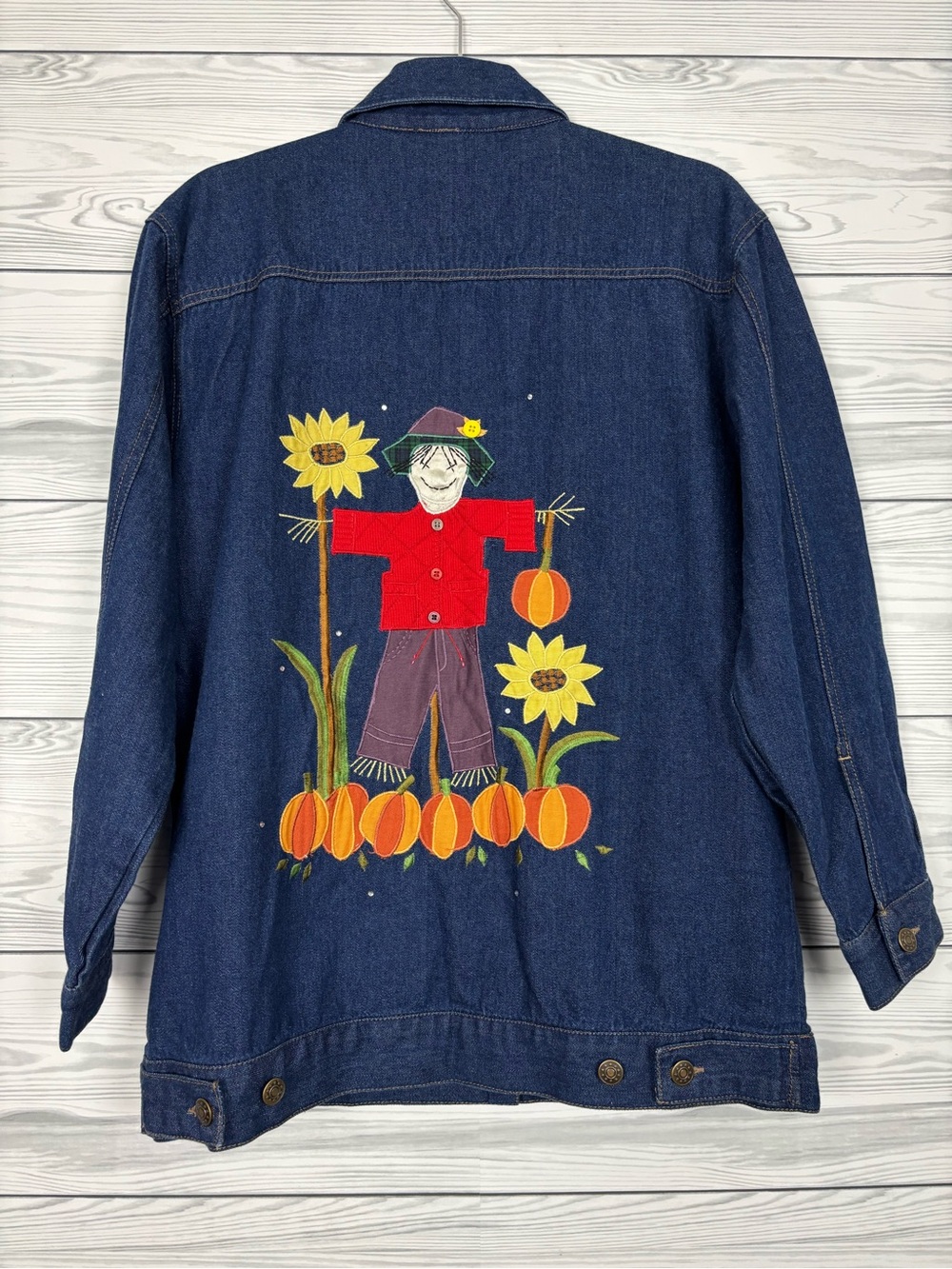 The Quacker Factory Fall Harvest Pumpkin Denim Jacket Size Small Halloween - Picture 9 of 10